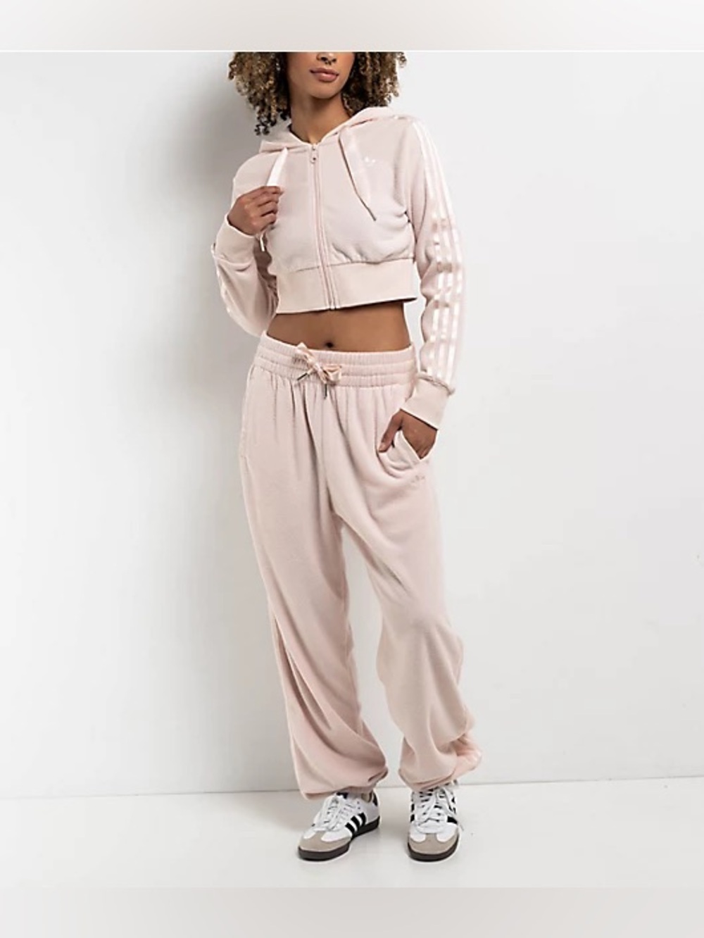 NWT Adidas Women’s Light Pink wonder quartz Drawstring stripe joggers